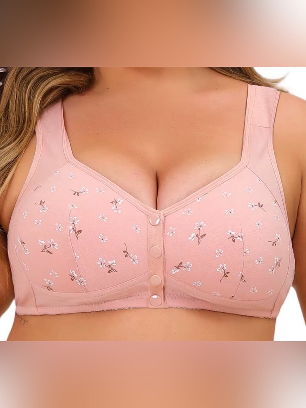 Front-Close Floral Comfort Bra in Blush Pink